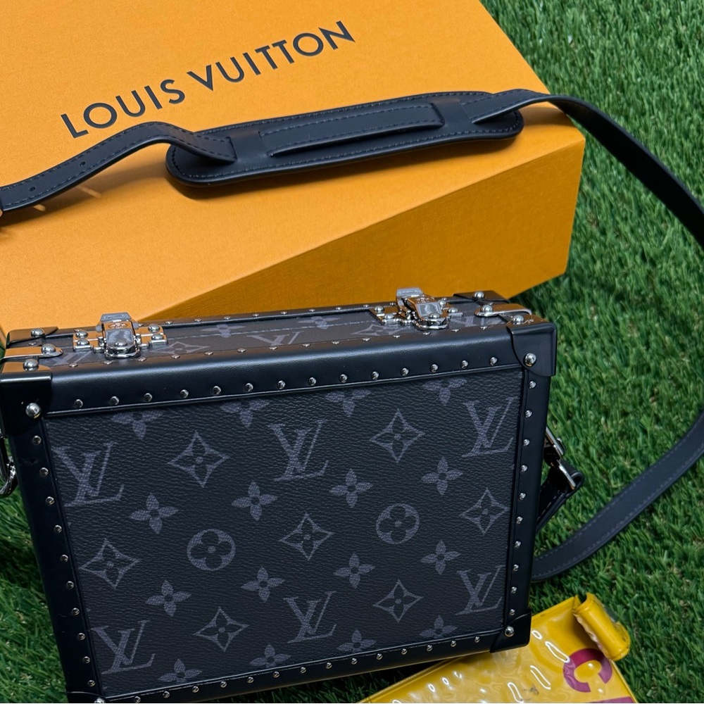 Louis Vuitton LV Clutch Box Bag Monogram Eclipse and Leather Trunk Purse